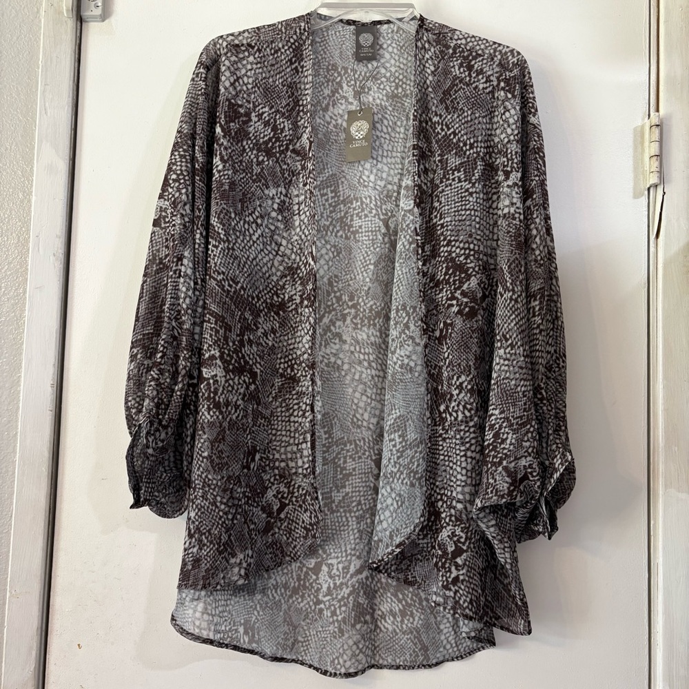 Vince Camuto Sheer Cardigan Kimono Snake Print Python One Size Cover Up Gray